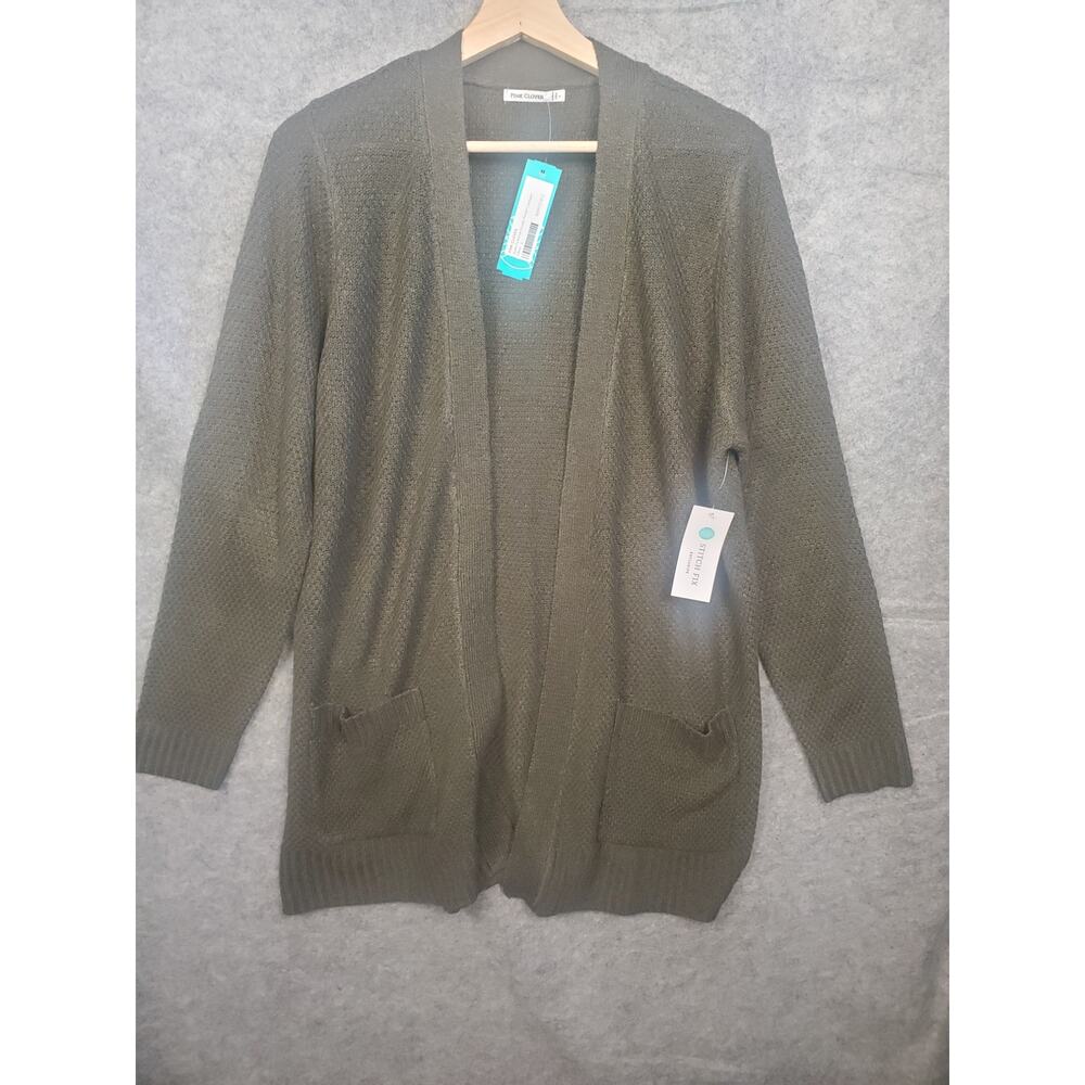 NWT Pink Clover Women's Size Large Army Green Open Front Cardigan Pockets